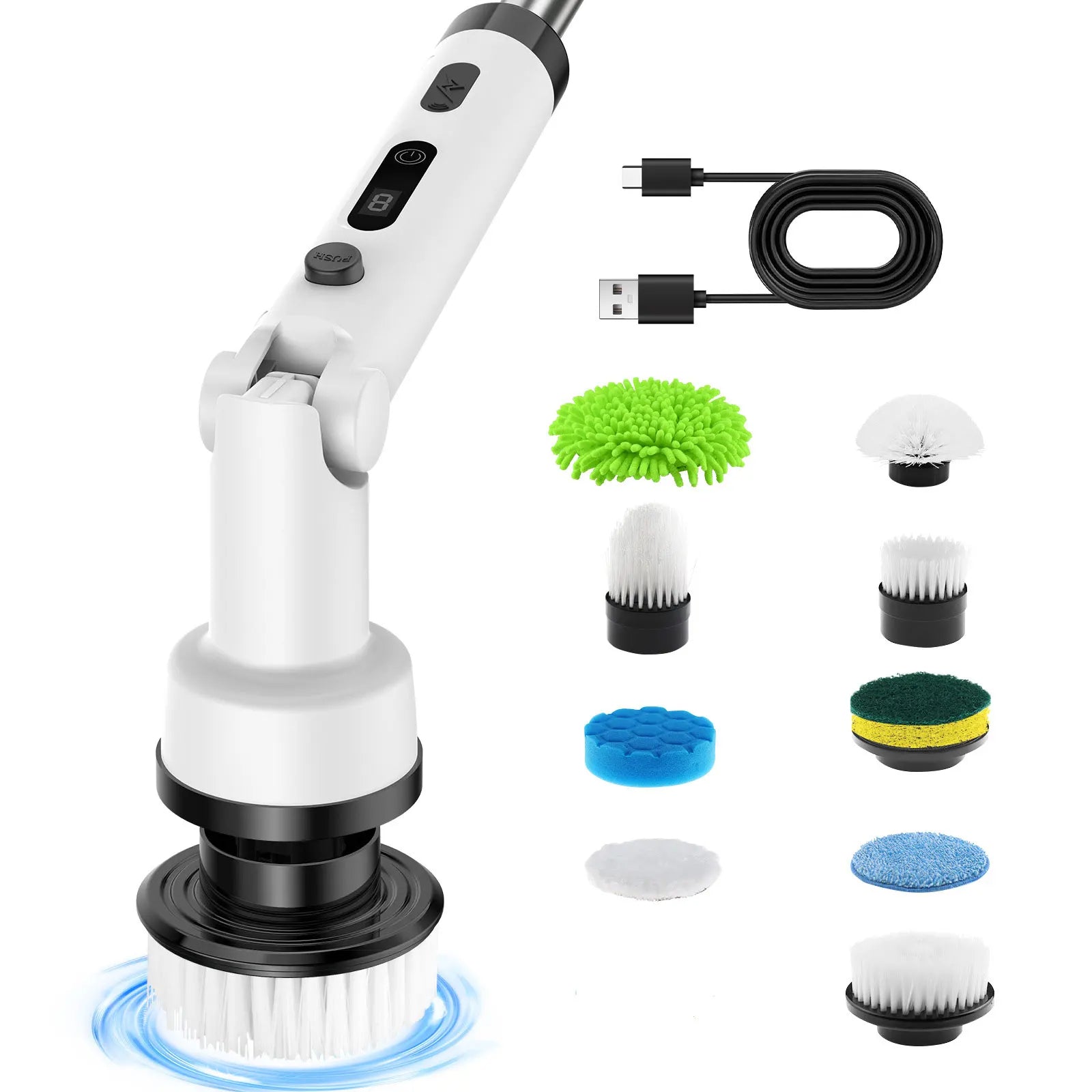 Electric Spin Scrubber 9 in 1 Electric Cleaning 180 degree rotation Power Scrubber with 9 Replaceable Brush Heads Shower Scrubbe